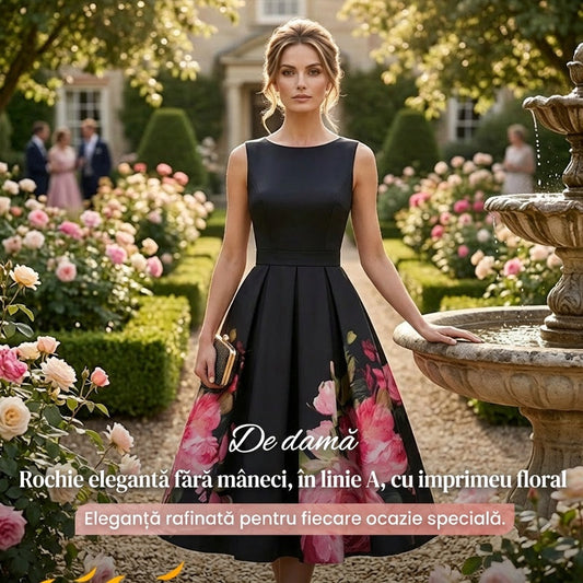 🌸Elegáns, ujjatlan, A-vonalú midi ruha virágmintával👗❤️