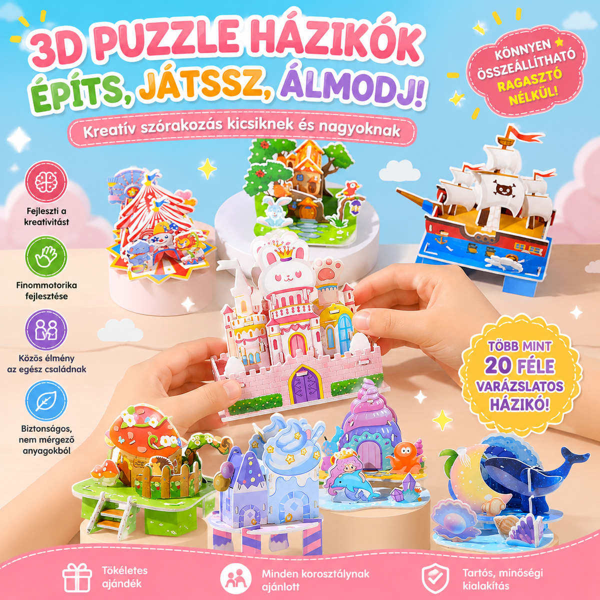 đ§© ĂpĂtse fel sajĂĄt 3D vilĂĄgĂĄt â 3D papĂr puzzle Ă©pĂtĆkĂ©szlet (4 darab, ragasztĂł nĂ©lkĂŒl) â UtĂĄnvĂ©tes đ°