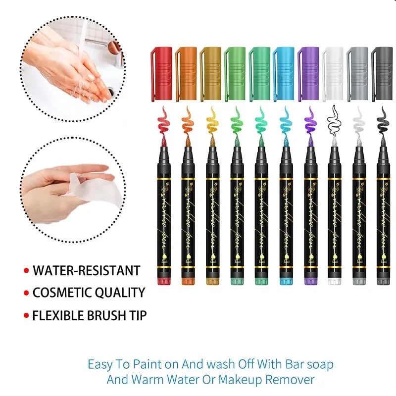 đđš10-Color Temporary Tattoo Markers Set