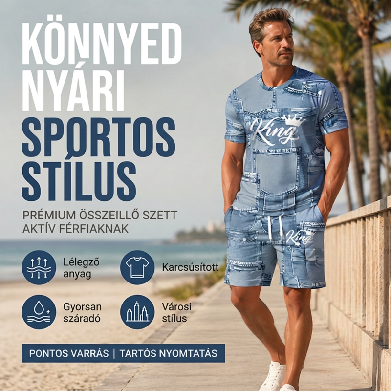 đ FĂ©rfi farmerhatĂĄsĂș pĂłlĂł Ă©s rövidnadrĂĄg szett | KönnyƱ, lĂ©gĂĄteresztĆ nyĂĄri viselet âïž