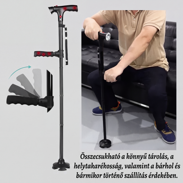 👨🦳 Idősek összecsukható mankója | LED‑es világítással ellátott bot, könnyen hordozható és stabil