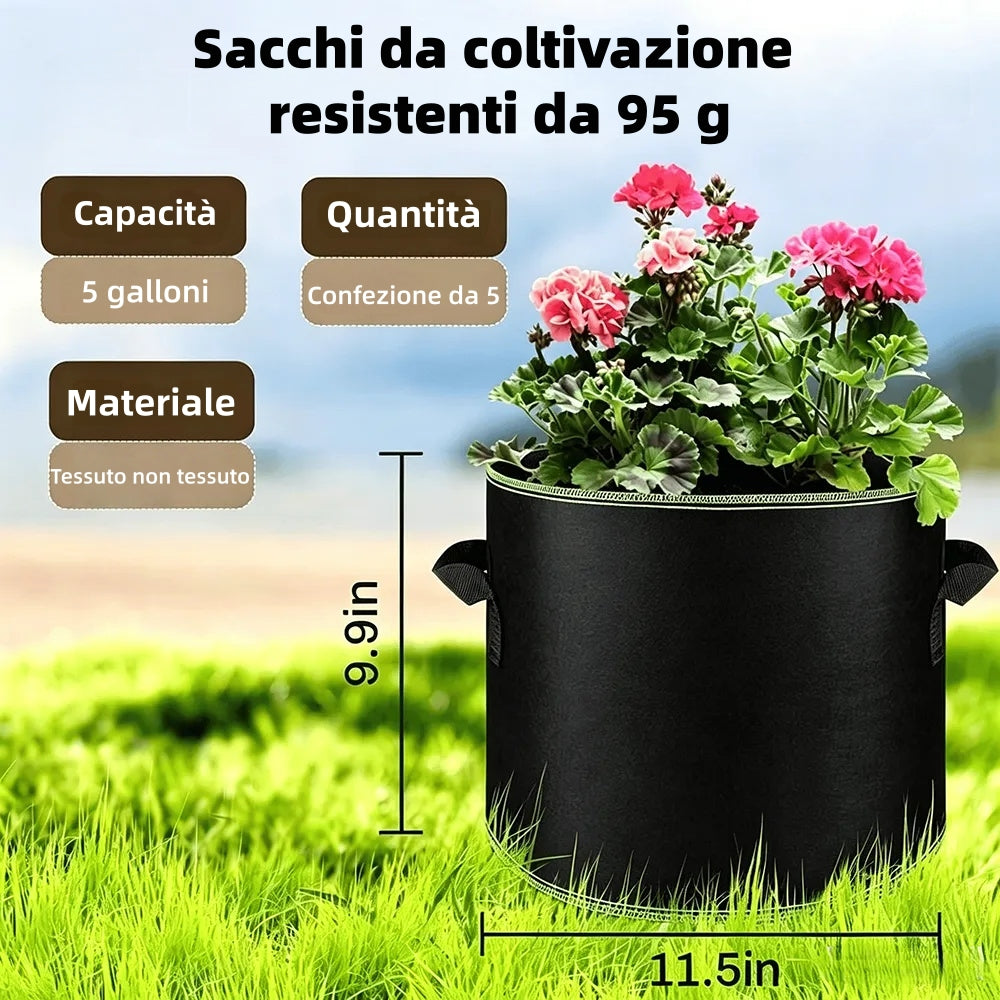 đ± 5 db-os, 19 literes (5 gallonos) termesztĆzsĂĄk csomag â tartĂłs, lĂ©legzĆ, fĂŒllel ellĂĄtott szövetcserepek zöldsĂ©gekhez, virĂĄgokhoz Ă©s gyĂŒmölcsökhöz