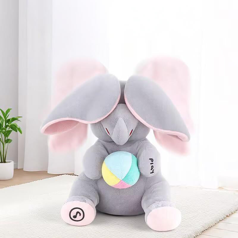 🎁🐘 Egy aranyos plüss elefánt játék bújócska játékhoz