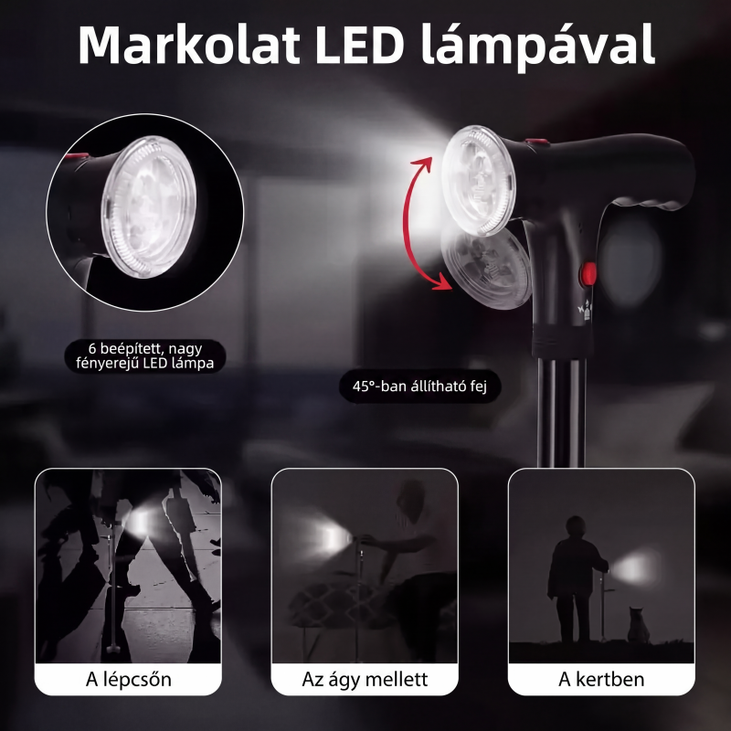 👨🦳 Idősek összecsukható mankója | LED‑es világítással ellátott bot, könnyen hordozható és stabil