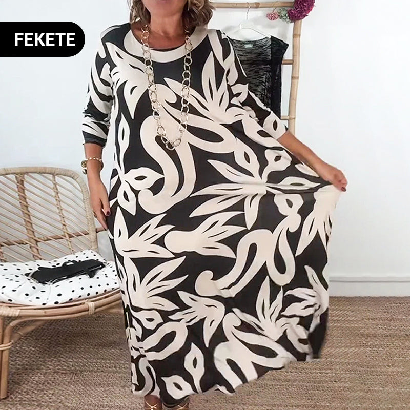 🌼Elegáns, bő, kerek nyakú, mintás női ruha