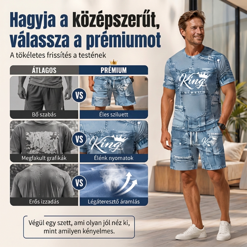 đ FĂ©rfi farmerhatĂĄsĂș pĂłlĂł Ă©s rövidnadrĂĄg szett | KönnyƱ, lĂ©gĂĄteresztĆ nyĂĄri viselet âïž