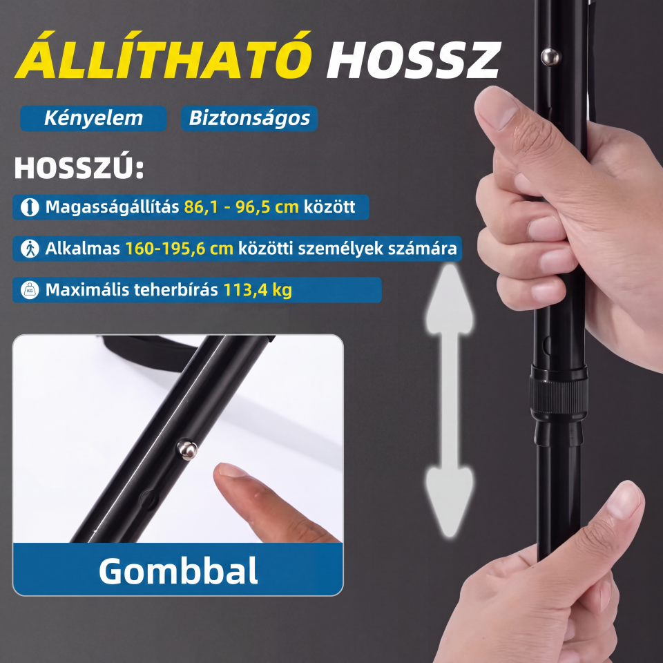 👨🦳 Idősek összecsukható mankója | LED‑es világítással ellátott bot, könnyen hordozható és stabil