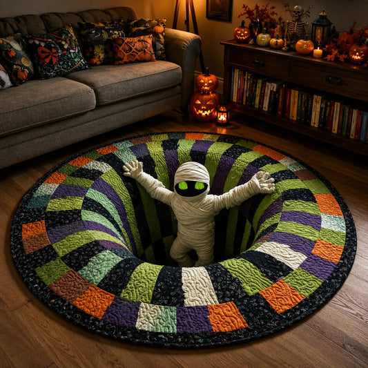 🔥Utolsó akció🎃Steppelt kerek halloweeni szőnyeg 3D csontvázzal és örvénnyel