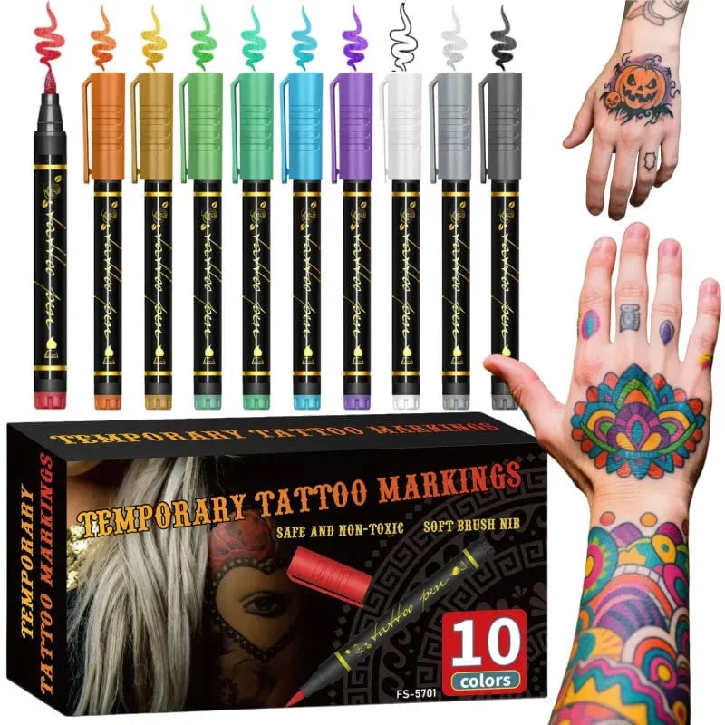 đđš10-Color Temporary Tattoo Markers Set