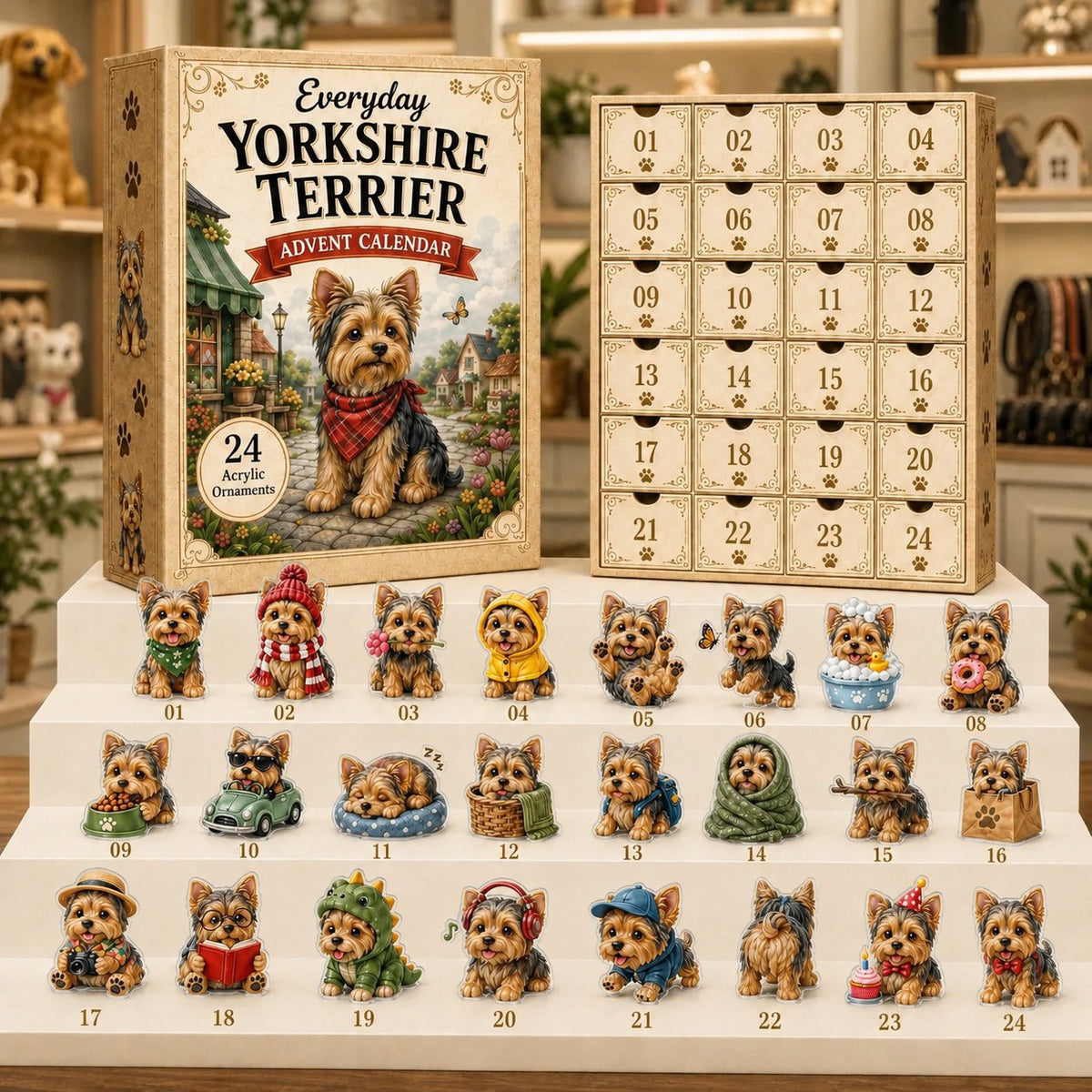 đ„âšYorkshire Terrier 2D Advent Calendar â 24 Unique Yorkie Acrylic Ornaments & Daily Christmas Surprises