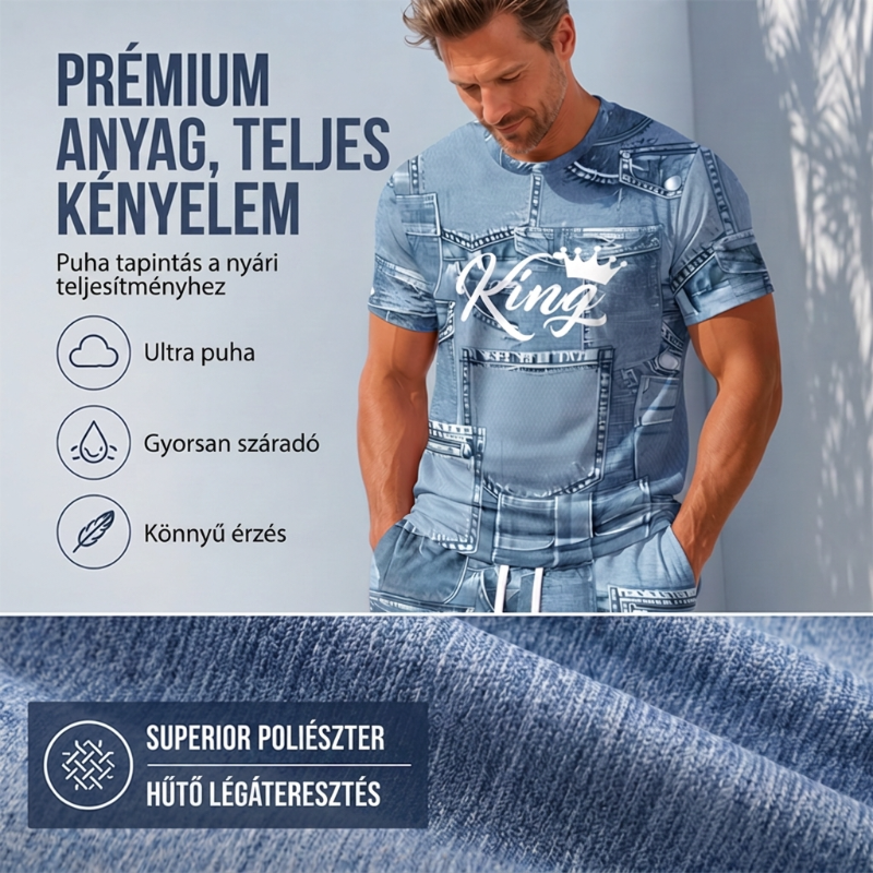 đ FĂ©rfi farmerhatĂĄsĂș pĂłlĂł Ă©s rövidnadrĂĄg szett | KönnyƱ, lĂ©gĂĄteresztĆ nyĂĄri viselet âïž