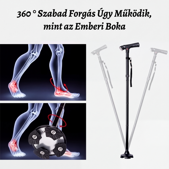 👨🦳 Idősek összecsukható mankója | LED‑es világítással ellátott bot, könnyen hordozható és stabil