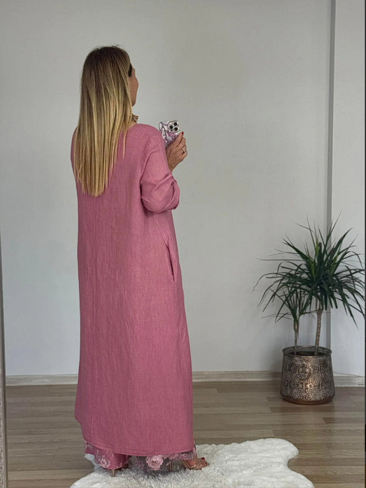 Casualowy nieregularny top i spodnie z szerokimi nogawkami Zestaw bawełny i lnu