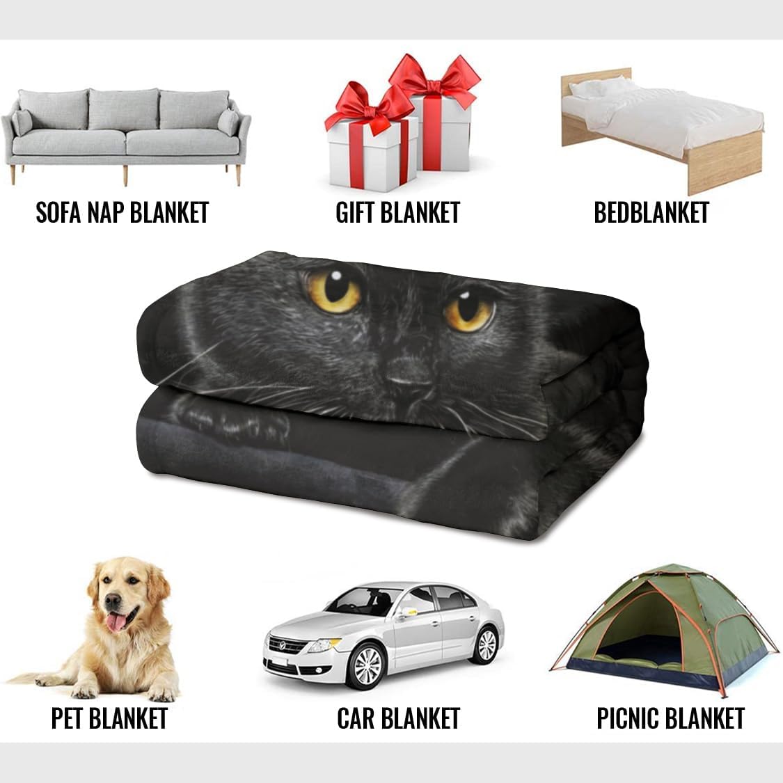 Imádnivaló flanel takaró fekete macskamintával