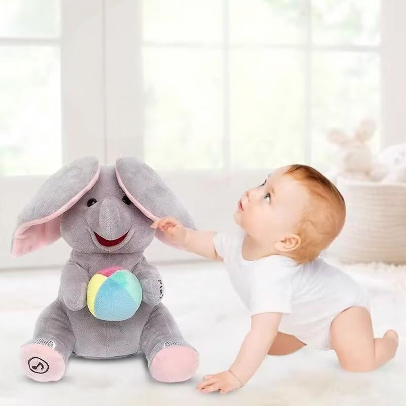🎁🐘 Egy aranyos plüss elefánt játék bújócska játékhoz