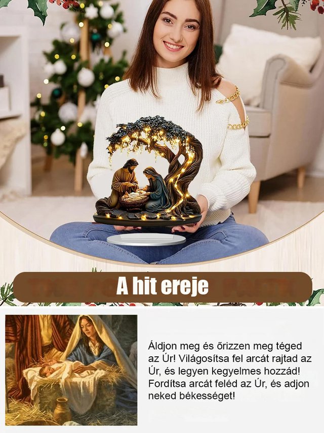 Újszülött lapos asztaldísz karácsonyi jelenettel