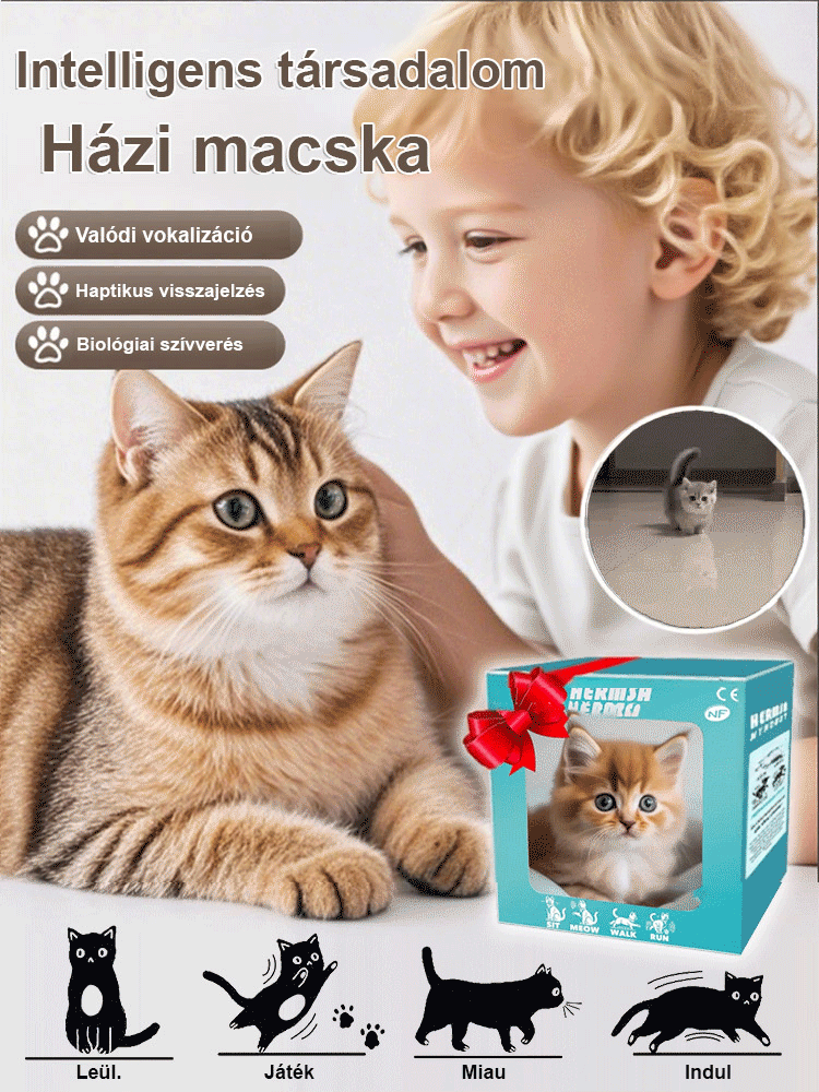 Kölyökmacska szimuláció rövid plüss baba