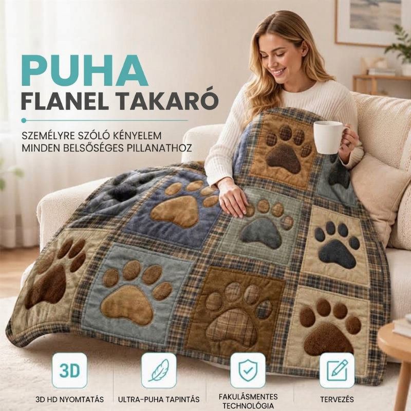 đŸ Puha flanel takarĂł, aranyos mancsnyomokkal dĂszĂtve âš