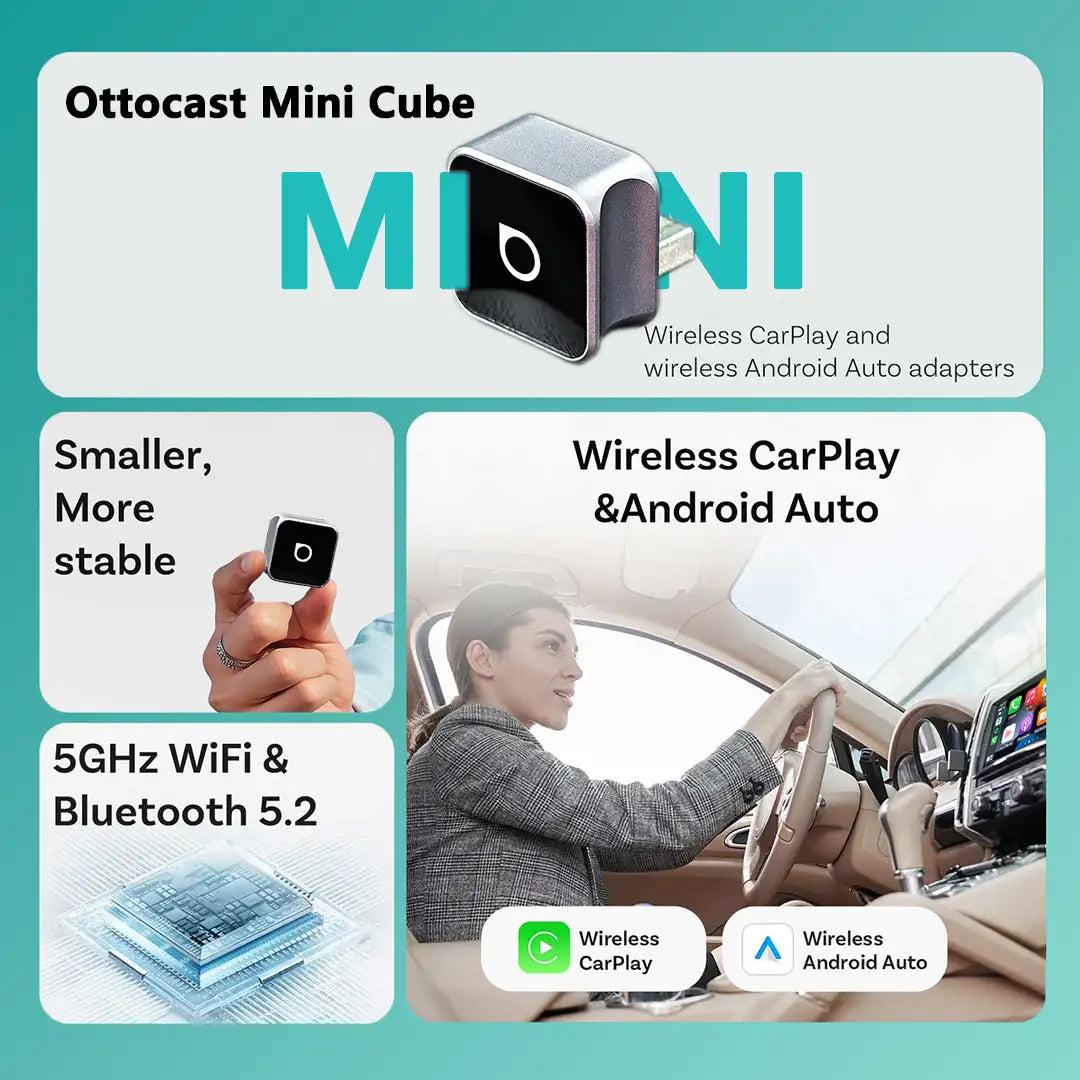 Ottocast Mini 3.0 Ultra Cube vezeték nélküli CarPlay Android Auto adapter