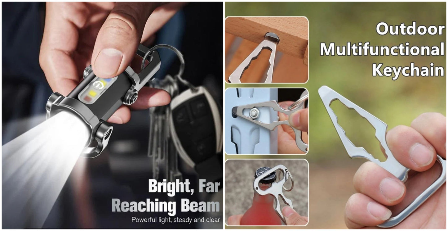 【✨1+1 Ingyenes】Hordozható, újratölthető, fényes kulcstartó zseblámpa