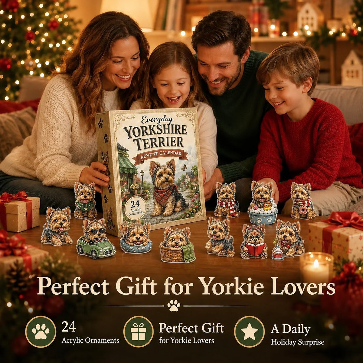 đ„âšYorkshire Terrier 2D Advent Calendar â 24 Unique Yorkie Acrylic Ornaments & Daily Christmas Surprises