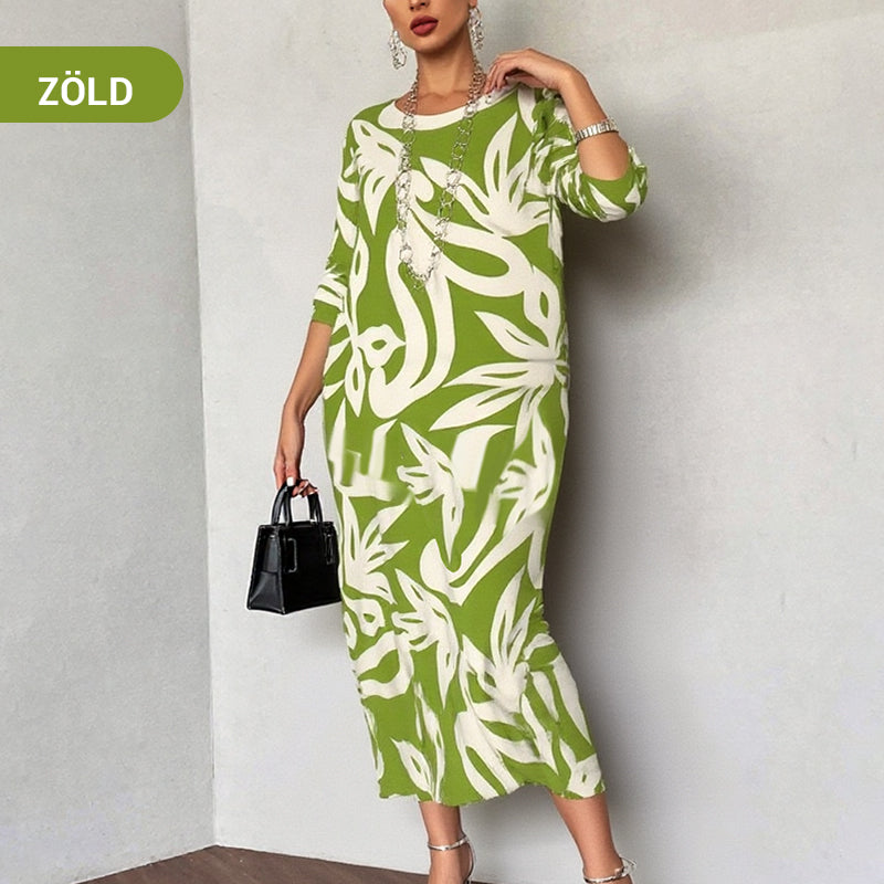 🌼Elegáns, bő, kerek nyakú, mintás női ruha