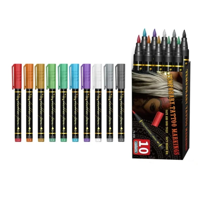 đđš10-Color Temporary Tattoo Markers Set