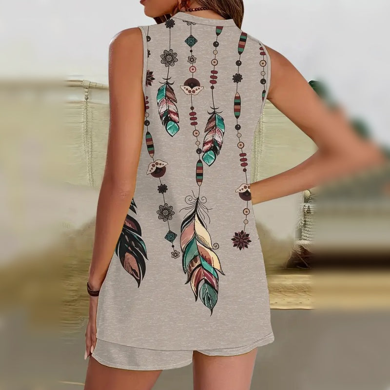 【L-4XL】🌸Sleeveless kétrészes szett nyomtatással és v-nyakkal