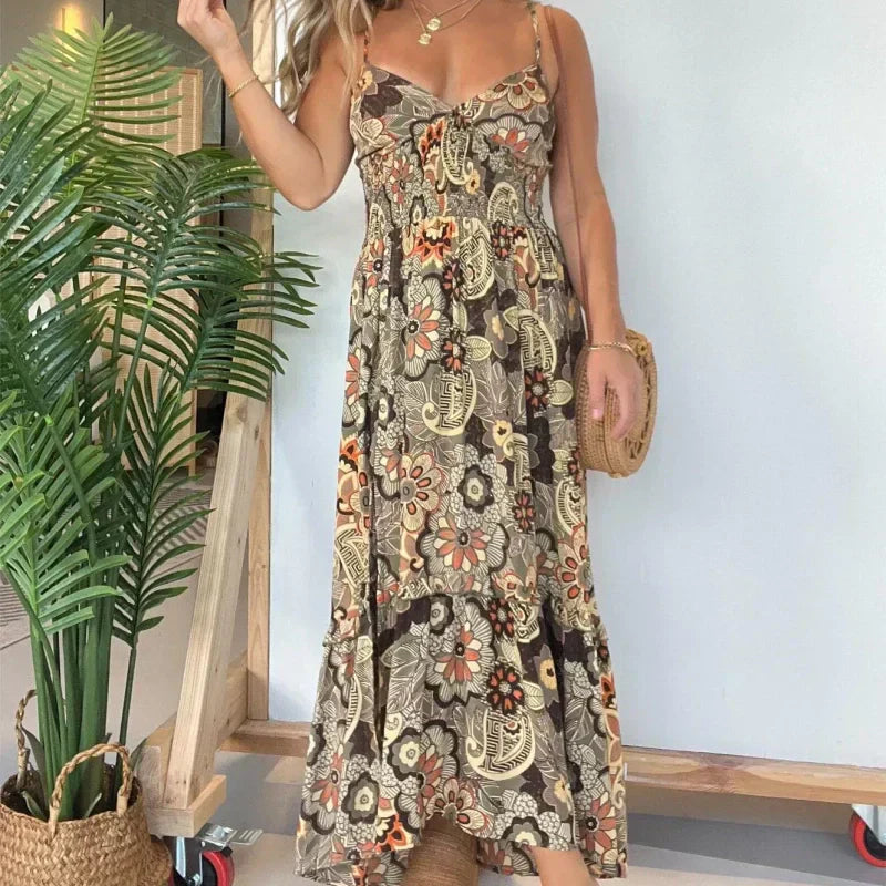 đSzexi spagettipĂĄntos nĆi virĂĄgmintĂĄs hosszĂș ruha-TAB