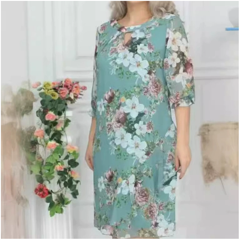 💝Női virágos nyomtatott térdig érő ruha