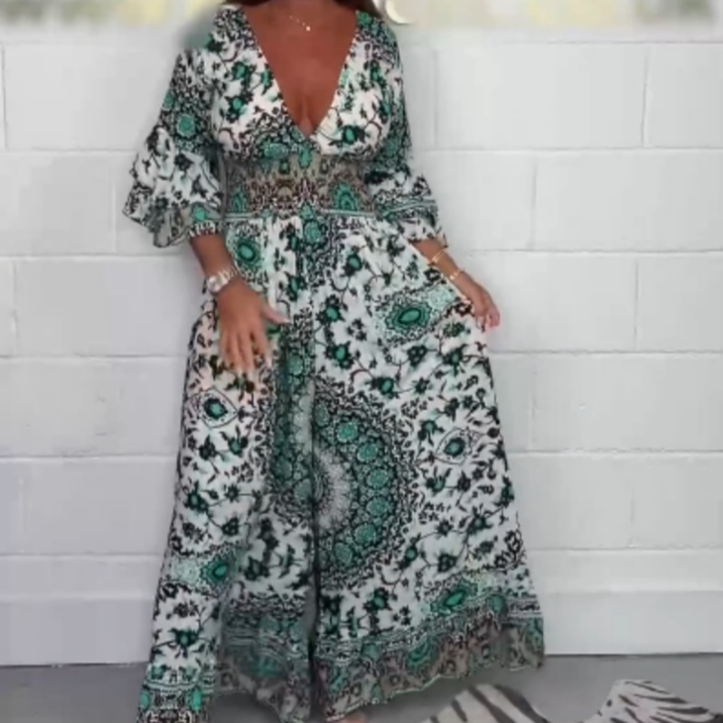 S-5XL🥰Női V-nyakú, nyomtatott Jumpsuit