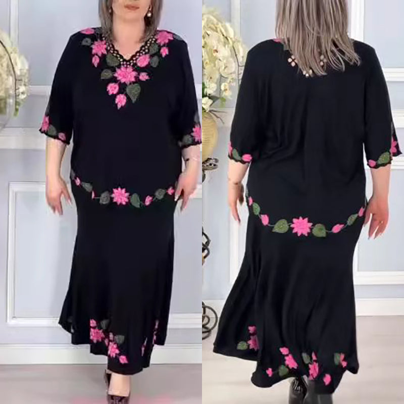 🌷Elegáns virágmintás női ruha V-nyakkal