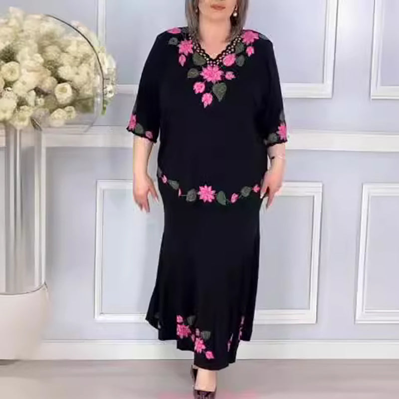 🌷Elegáns virágmintás női ruha V-nyakkal