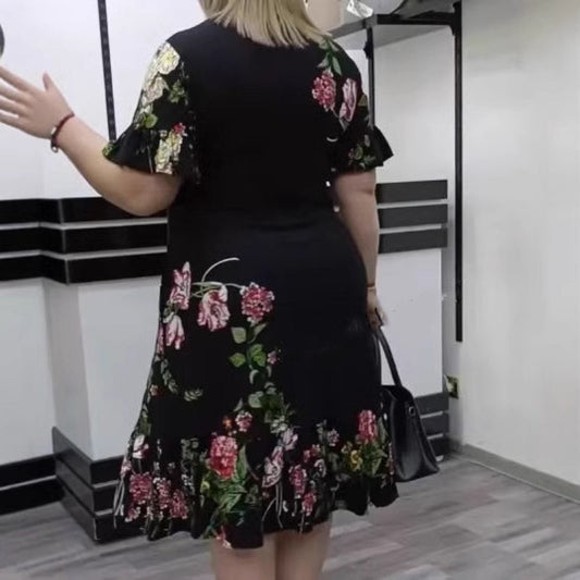 🌺Elegáns, túlméretezett nyomtatott, fodros ruha