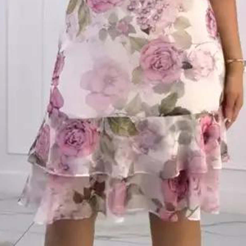 🌺Rózsaszín sifon ruha fodrokkal