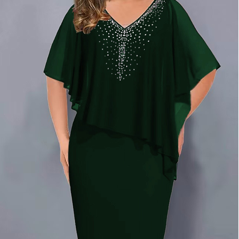 ✨Sifon V-nyakú ruha strassz berakással