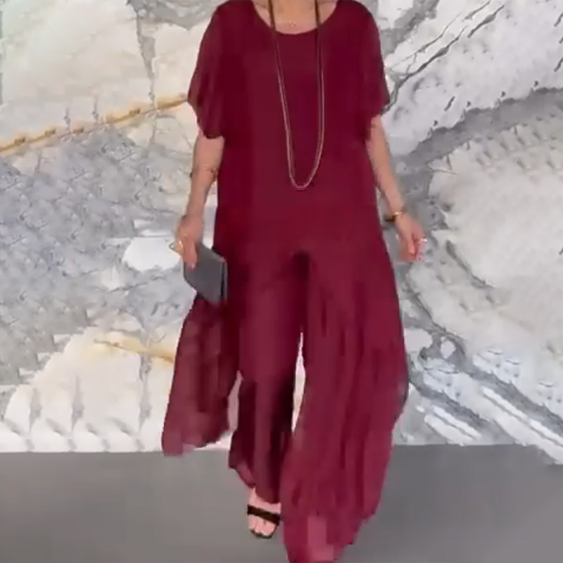 🛍️✨ Női szett, amely egy szabálytalan blúzból és egy könnyű nadrágból áll