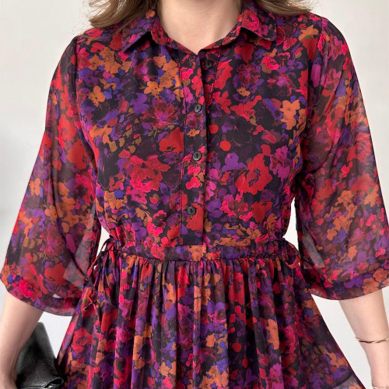 🌺 Női elegáns, mintás, laza maxi ruha