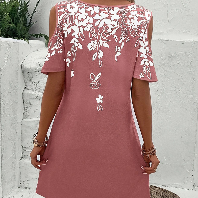 🌼【S-2XL】Virágmintás midi ruha kivágott ujjakkal