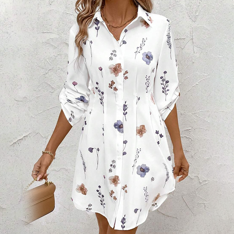 【S-XL】🌸Elegáns virágos nyomtatott hosszú ujjú A vonalú ing ruha