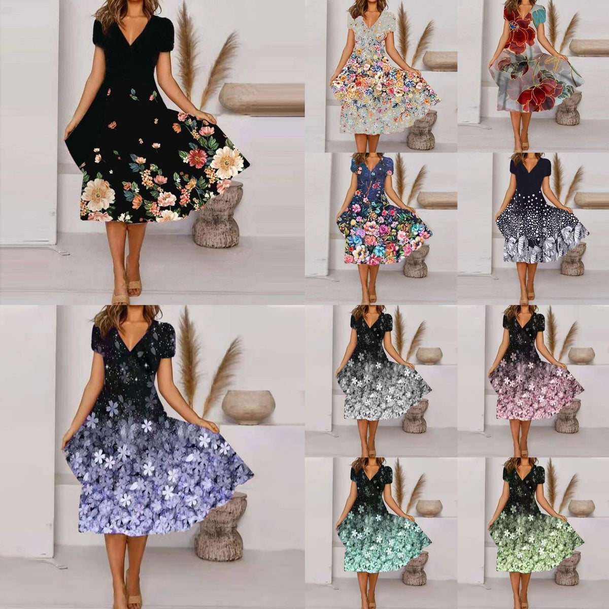 【S-4XL】🌺Női Flowy V-nyakú nyomtatott ruha