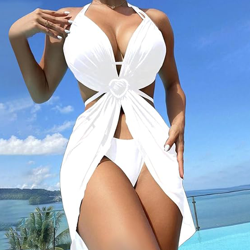 ✨Kereszt és korona nyaklánc👑👙Egyszínű, pántnélküli bikini 3 darabos szett