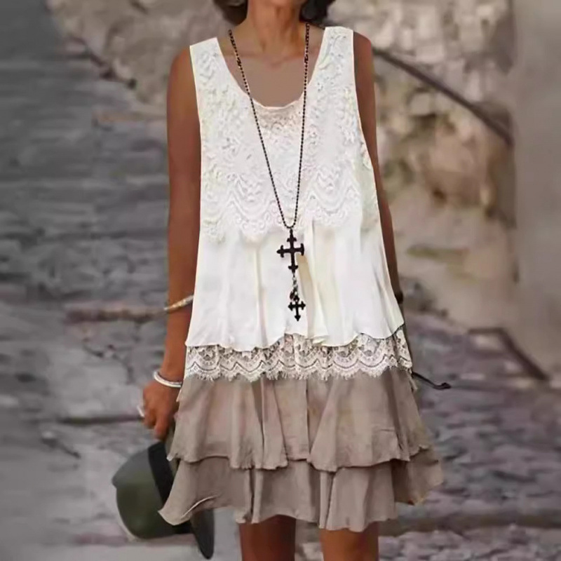 🔥Női divatos ujjatlan patchwork ruha👗
