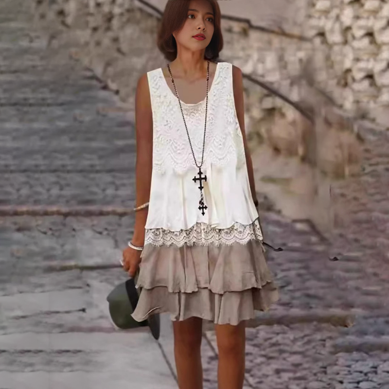 🔥Női divatos ujjatlan patchwork ruha👗