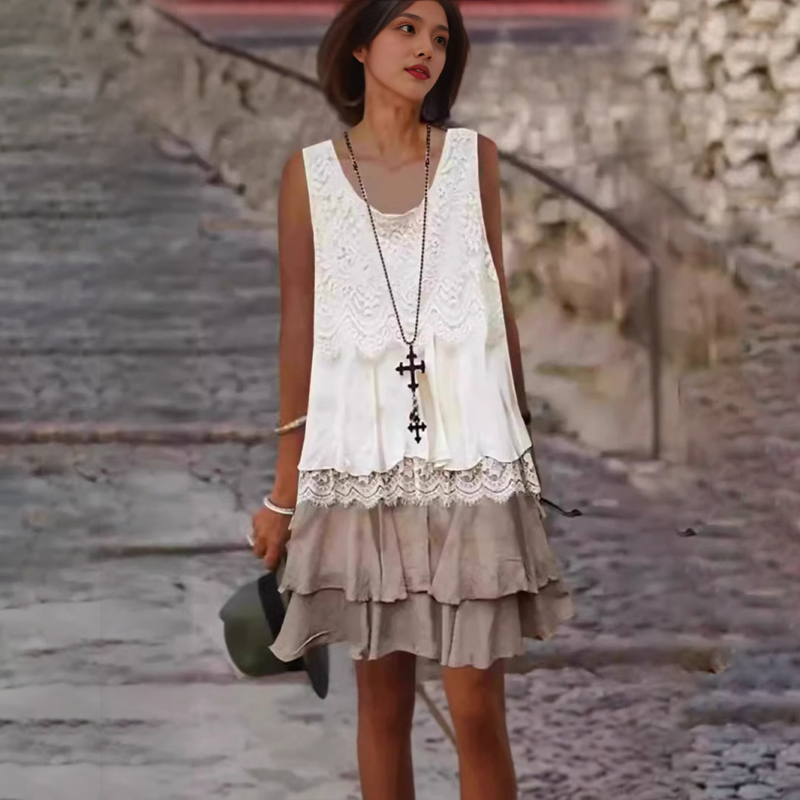 🔥Női divatos ujjatlan patchwork ruha👗