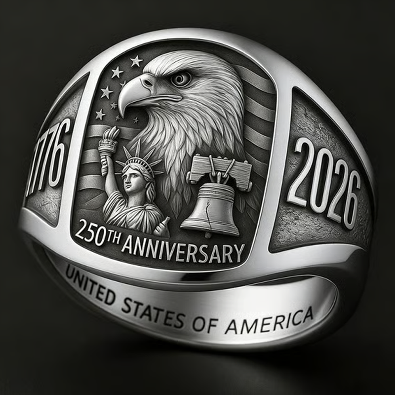 🎖️250. évforduló 1776–2026 Emlék sas gyűrű🦅