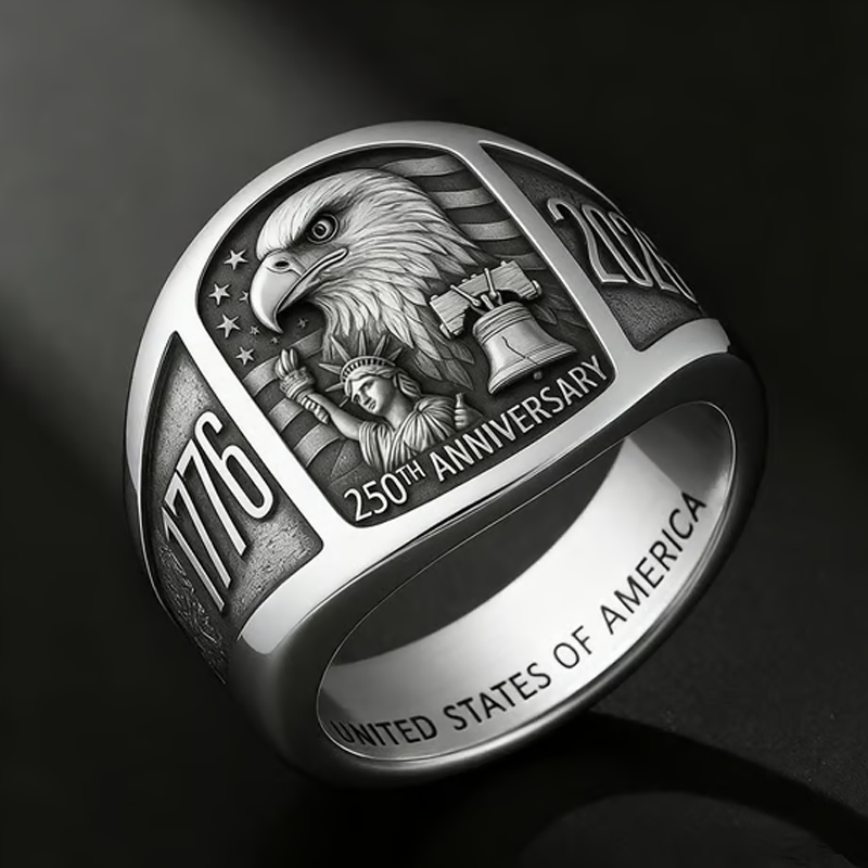 🎖️250. évforduló 1776–2026 Emlék sas gyűrű🦅