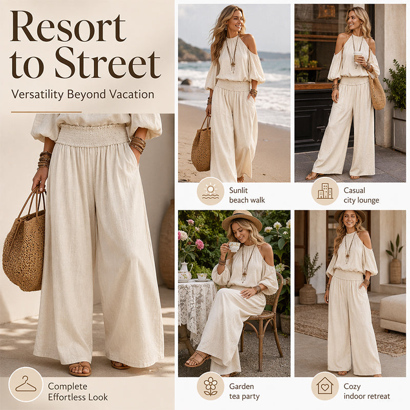 đž NĆi vĂĄllkivĂĄgĂĄsos, nyakba akaszthatĂł felsĆ Ă©s szĂ©les szĂĄrĂș nadrĂĄg szett â Boho elegancia & lenvĂĄszon-szerƱ lĂ©gĂĄteresztĆ kĂ©pessĂ©g âš