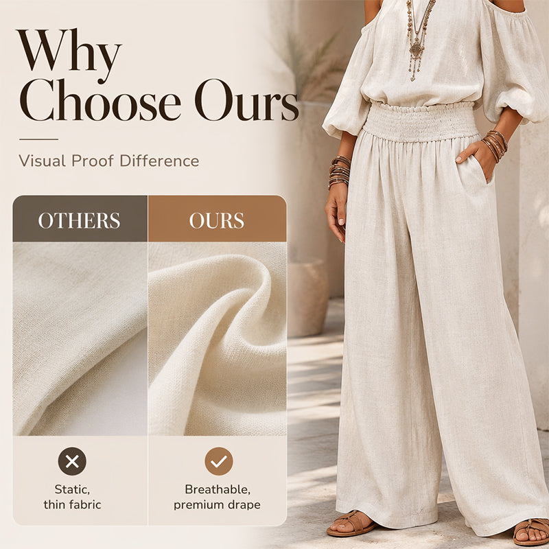 đž NĆi vĂĄllkivĂĄgĂĄsos, nyakba akaszthatĂł felsĆ Ă©s szĂ©les szĂĄrĂș nadrĂĄg szett â Boho elegancia & lenvĂĄszon-szerƱ lĂ©gĂĄteresztĆ kĂ©pessĂ©g âš