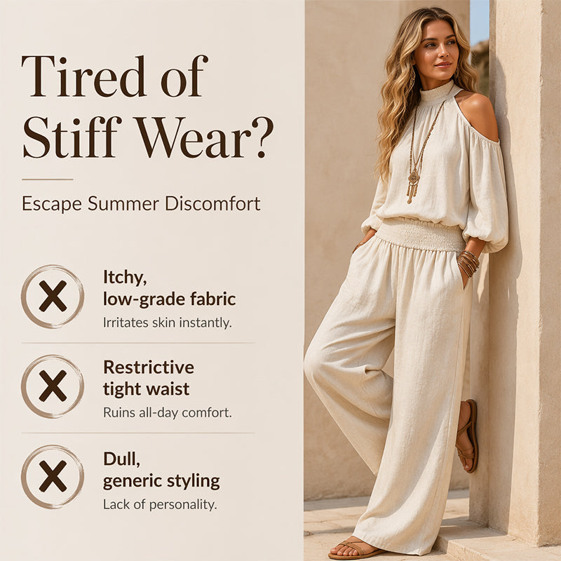đž NĆi vĂĄllkivĂĄgĂĄsos, nyakba akaszthatĂł felsĆ Ă©s szĂ©les szĂĄrĂș nadrĂĄg szett â Boho elegancia & lenvĂĄszon-szerƱ lĂ©gĂĄteresztĆ kĂ©pessĂ©g âš